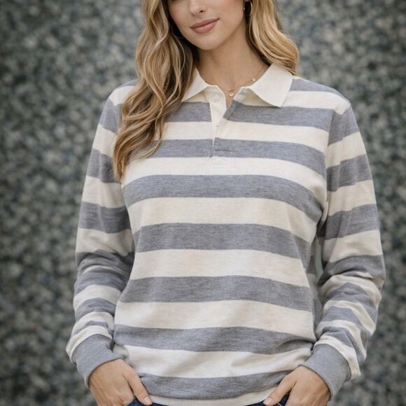 Parke Tops - Parke Striped Collared Rugby Pullover